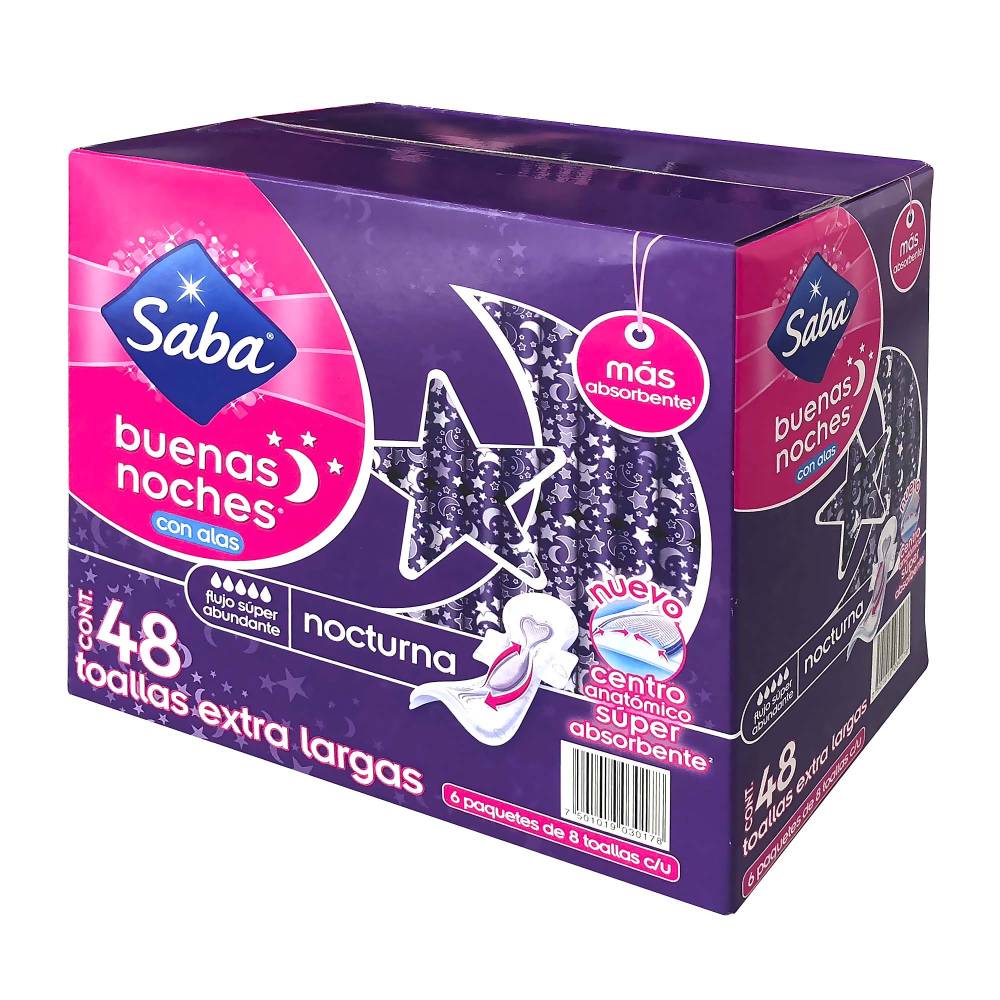 Toallas Femeninas Saba Buenas Noches Extra Largas con Alas 48P - K