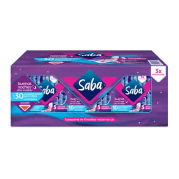 Toallas Femeninas Saba Nocturna Ultra Invisible 30 Pzas - K