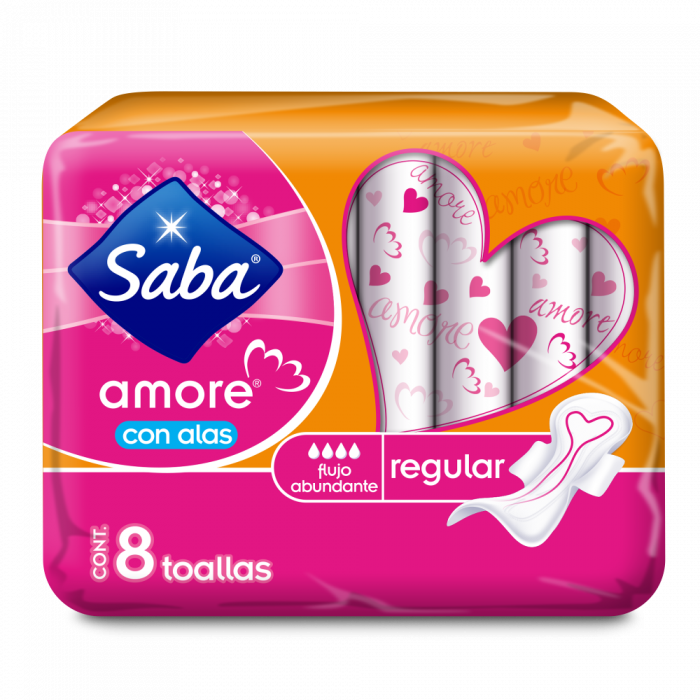 Media Caja Toalla Femenina Saba Amore Regular Con Alas Flujo Abundante 8T/4P