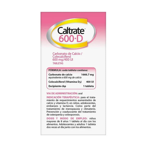 Suplemento de Calcio / Colecalciferol 600+D 90 Tabletas+