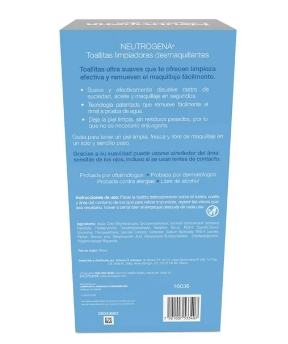 Toallitas Desmaquillantes Neutrogena 4 Paquetes con 25 pzs c/u - .