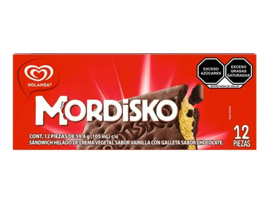 Sandwich Helado Holanda Mordisko Vainilla 12 pzas de 105 ml - .