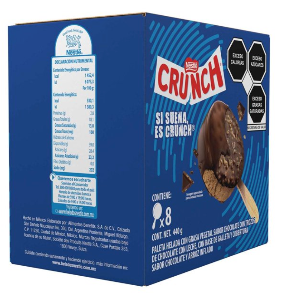 Paleta Helada Crunch Nestlé Sandwich Stick 8 pzas - .
