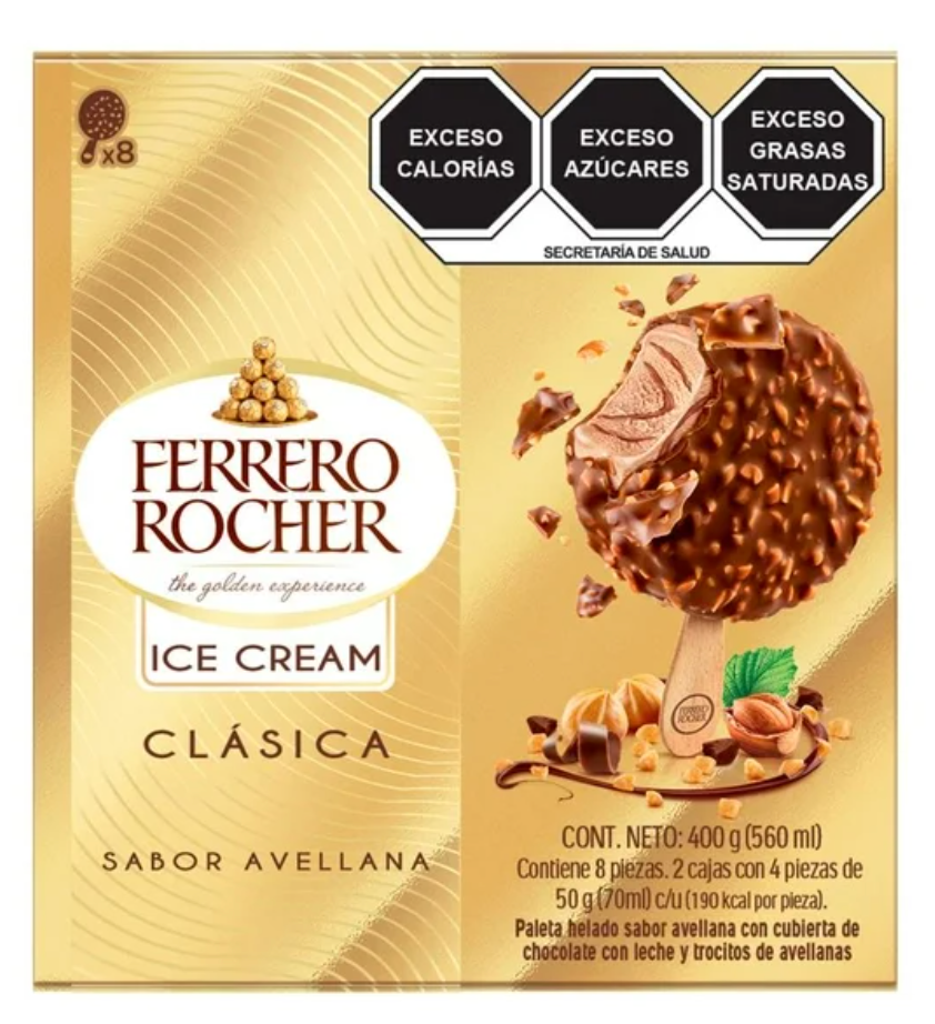 Paleta de Helado Ferrero Rocher 8 pzas de 50 g - .