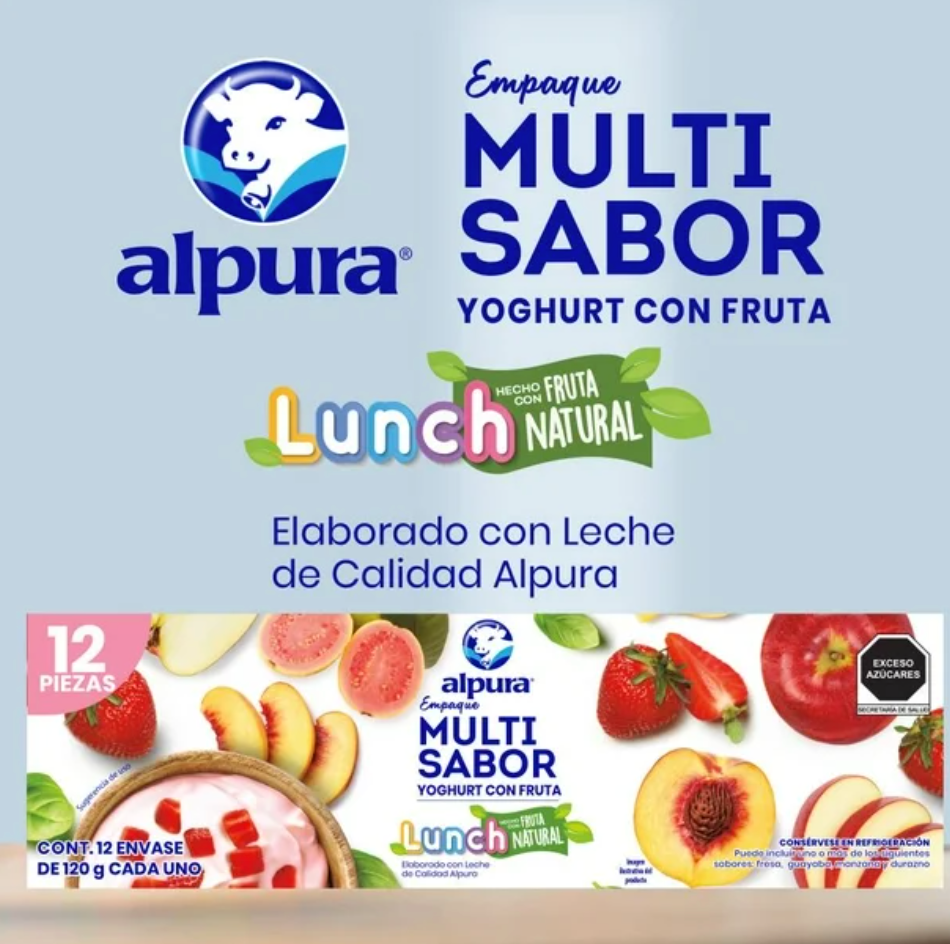 Yoghurt con Fruta Alpura Multisabor 12 pzas de 120 g c/u - .