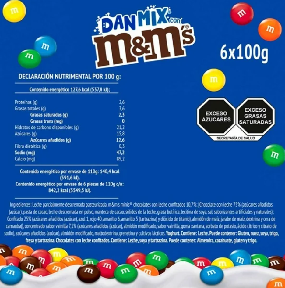 Yoghurt DanMix Vainilla con M&M's 6 pzas de 110 g c/u - .