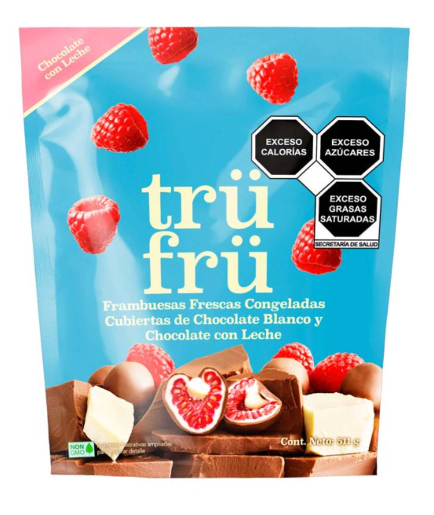 Frambuesas Frescas Congeladas TRU FRU Cubiertas de Chocolate con Leche y Blanco 511 g - .