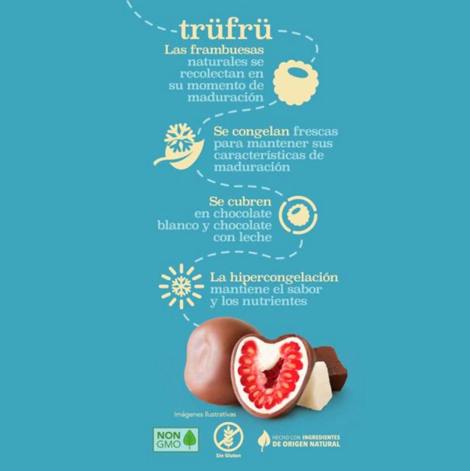 Frambuesas Frescas Congeladas TRU FRU Cubiertas de Chocolate con Leche y Blanco 511 g - .