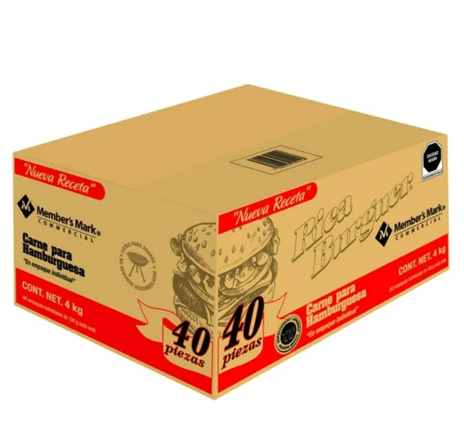 Carne para Hamburguesas Member's Mark Rica Burguer Junior 40 piezas de 100 gr c/u - .