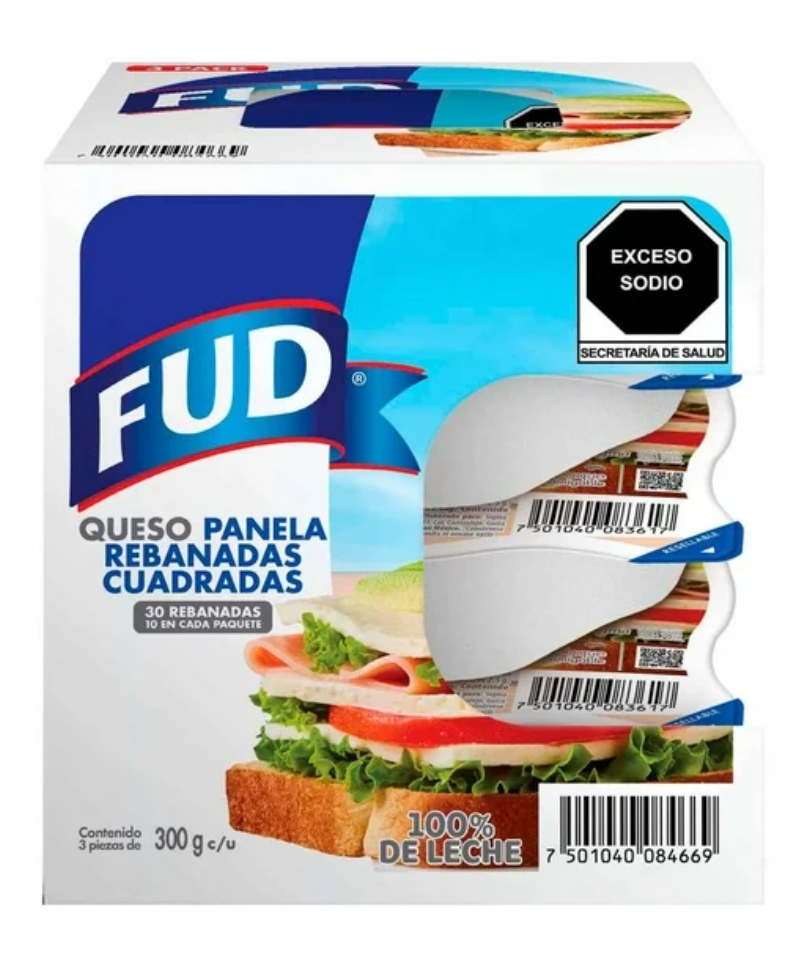 Queso Panela FUD Rebanadas Cuadradas 900 gr - .