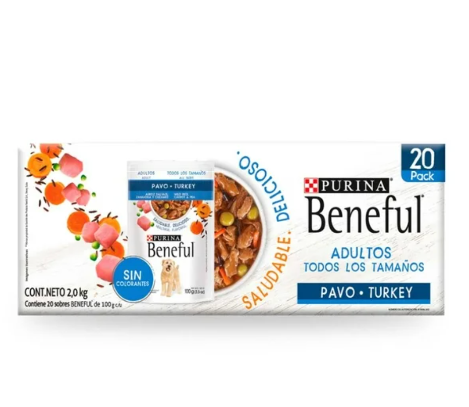 Alimento Seco para Perro Purina Beneful Todos los Tamaños Pavo 20 pzas - .