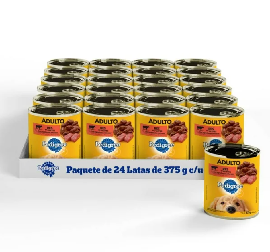 Alimento Húmedo para Perro Pedigree Res en Filetes 24 pzas 375 g c/u - .
