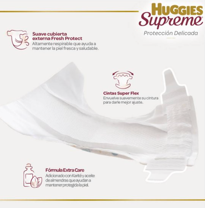 Pañales Huggies Supreme SUPREME Protección Delicada Etapa 5 90 pzas - .