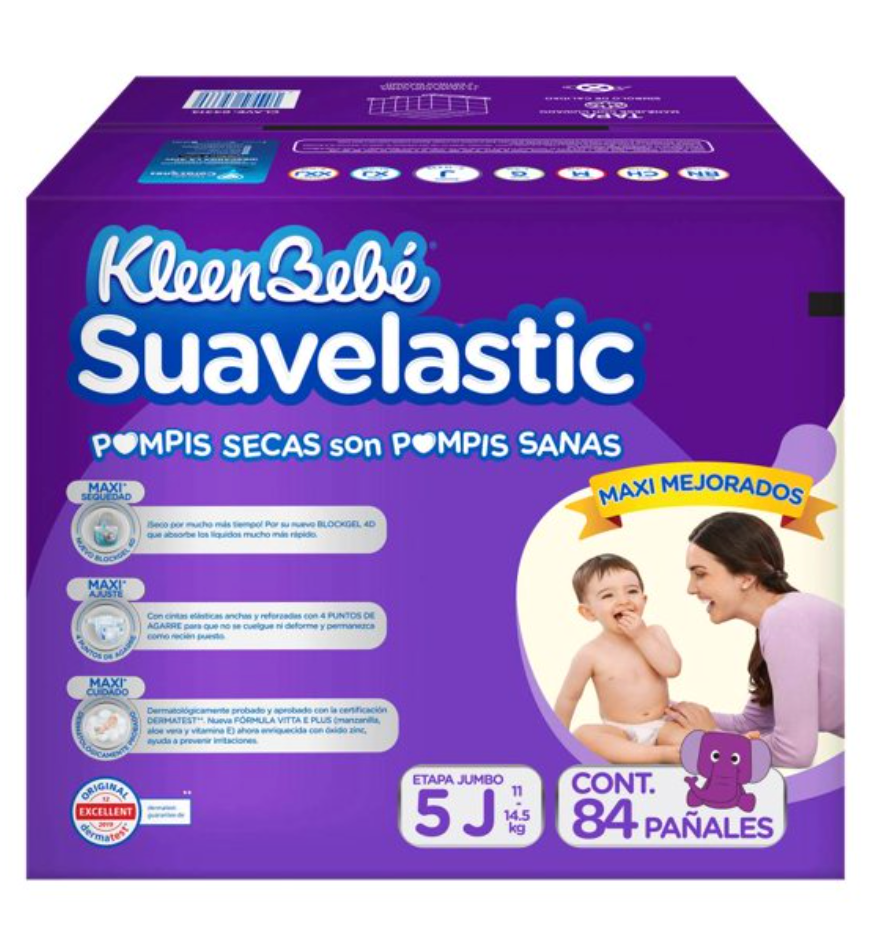 Pañales KLEENBEBE Suavelastic Jumbo 84 piezas - .
