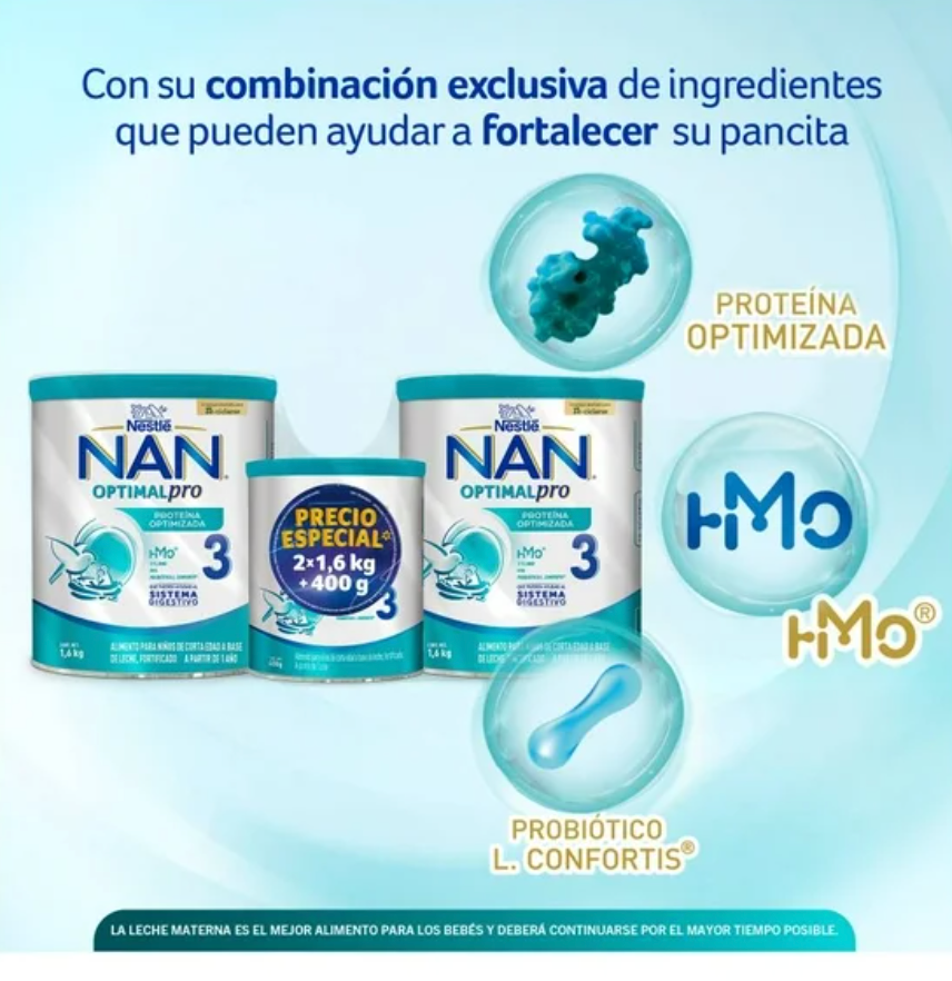 Alimento para Niños NAN NESTLÉ 3 con 2 Latas de 1.6 kg + 1 de 400 g - .