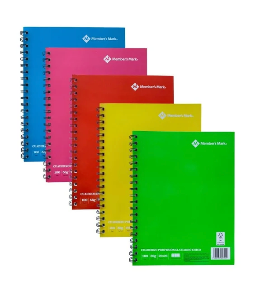 Set de Cuadernos Member's Mark Cuadro Chico 5 pzas con 100 Hojas c/u - .