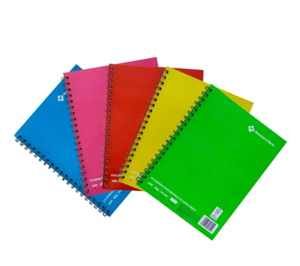 Set de Cuadernos Member's Mark Cuadro Chico 5 pzas con 100 Hojas c/u - .