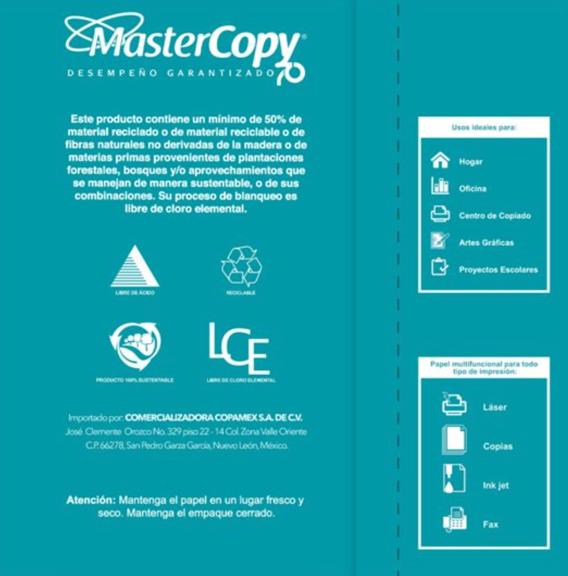 Hojas de Papel Tamaño Carta Mastercopy Master70 con 5000 pzas - .