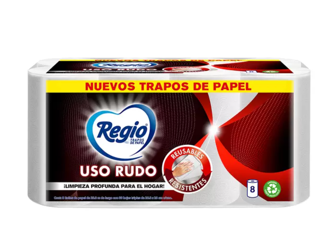 Regio Trapos de Papel Uso Rudo 8 Rollos - KOZ