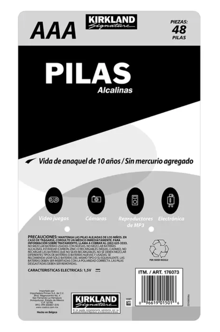Kirkland Signature, Pilas Alcalinas AAA de 48 piezas - .