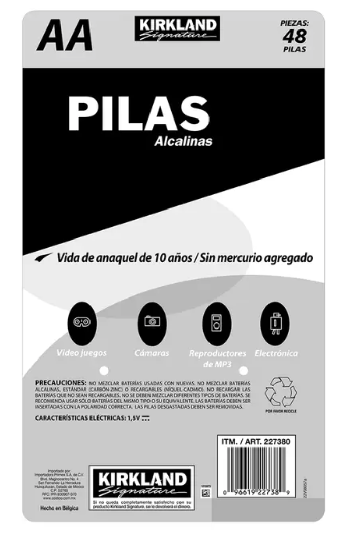 Kirkland Signature, Pilas Alcalinas AA de 48 piezas - .