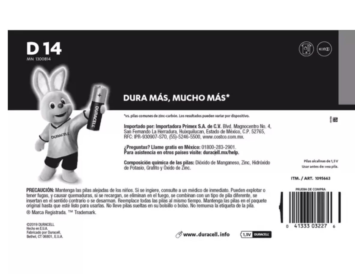 Duracell, Pilas Alcalinas D de 14 piezas