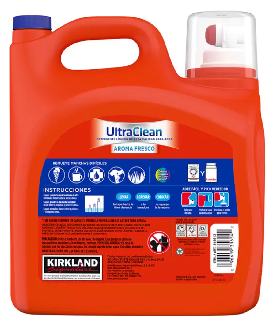 Kirkland Signature Ultra Clean Detergente Líquido Premium con Aroma Refrescante 5.73 L - .