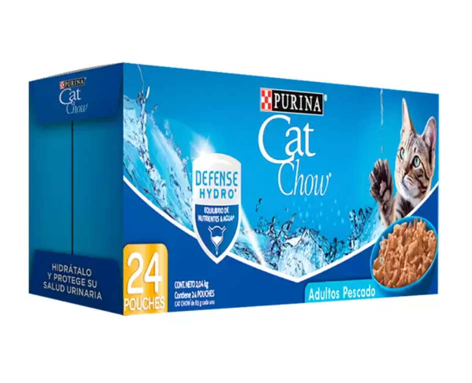 Cat Chow Purina Alimento Húmedo Adulto Sabor Pescado 24 pzas 85 grs - .