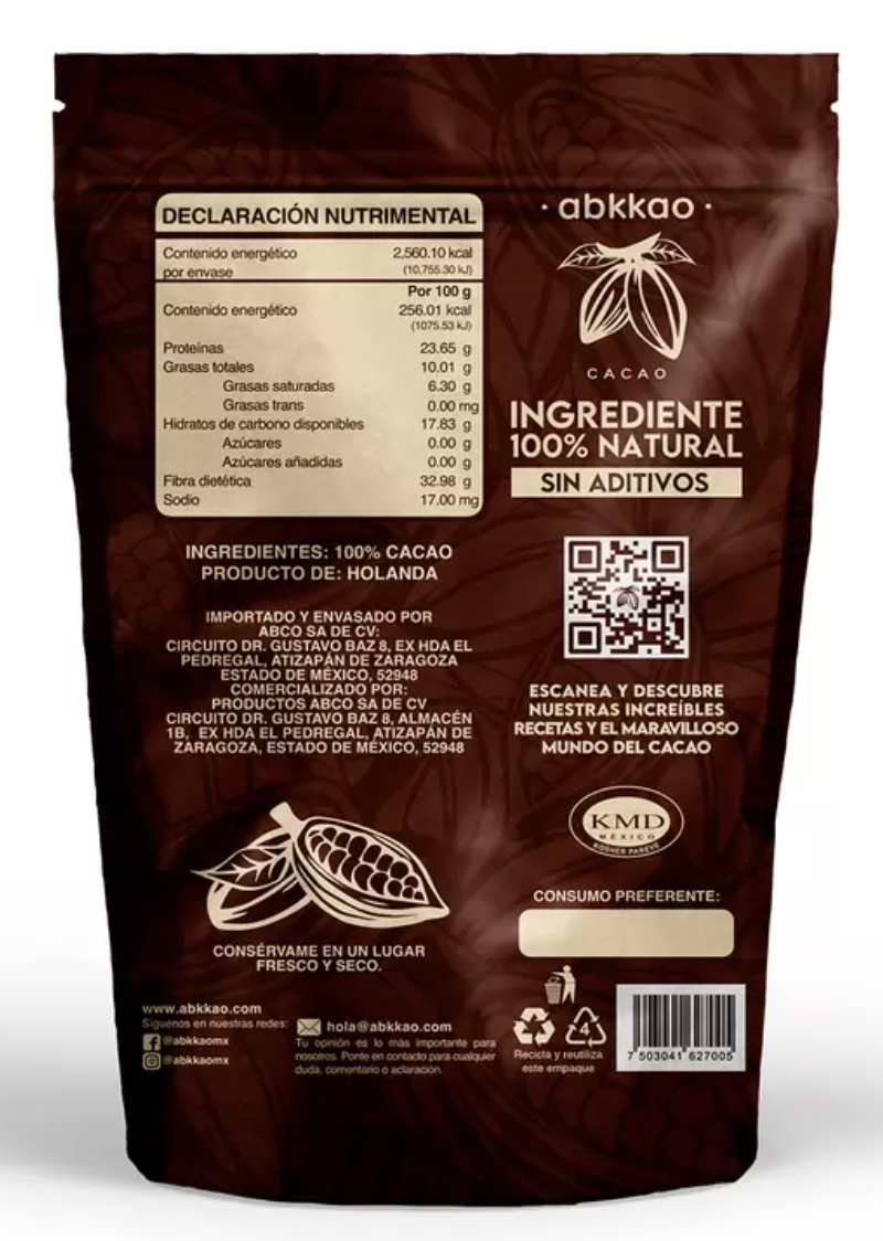 Abkkao Cacao en Polvo 100% Natural 1 kg
