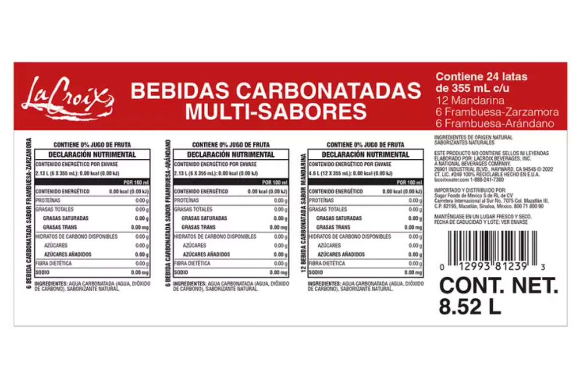 LaCroix Bebida Carbonatada 24 pzas de 355 ml - KOZ