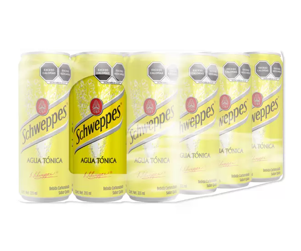 Schweppes Agua Tónica Lata 12 piezas de 355 ml - .