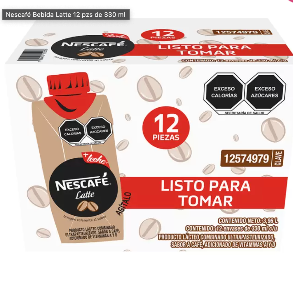 Nescafé Bebida Latte 12 pzs de 330 ml - .