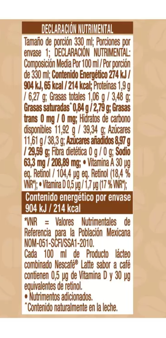 Nescafé Bebida Latte 12 pzs de 330 ml - .