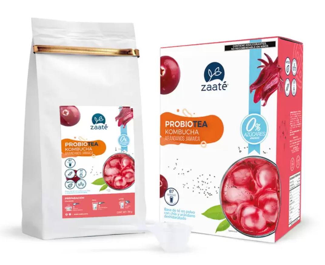 Zaaté Kombucha Té Rojo sin Azúcar Jamaica Arándano 700 grs - .