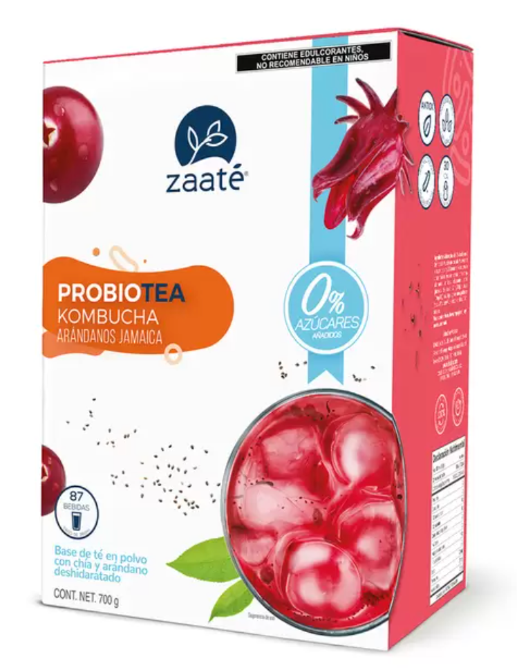 Zaaté Kombucha Té Rojo sin Azúcar Jamaica Arándano 700 grs - .