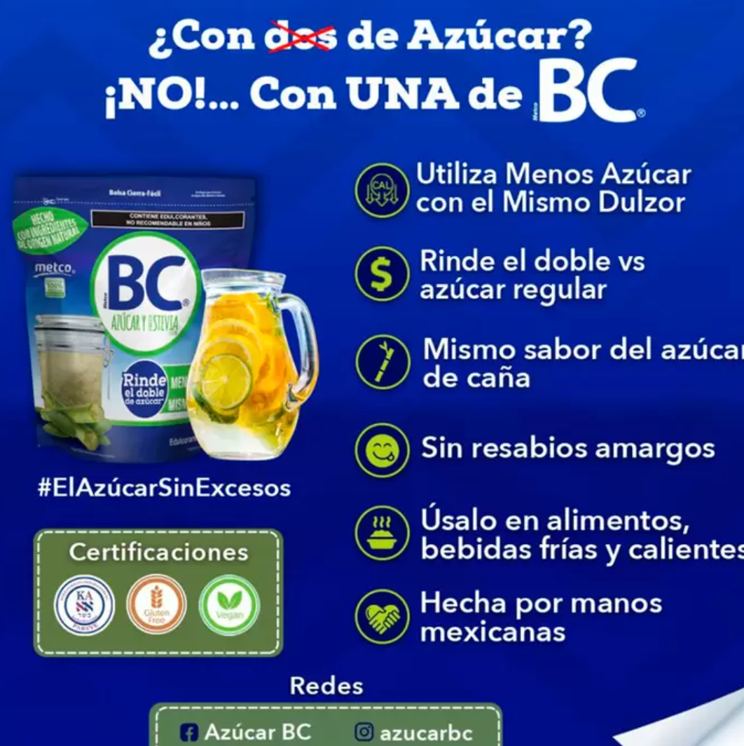 BC Azúcar y Extracto de Stevia 3.25 kg - KOZ