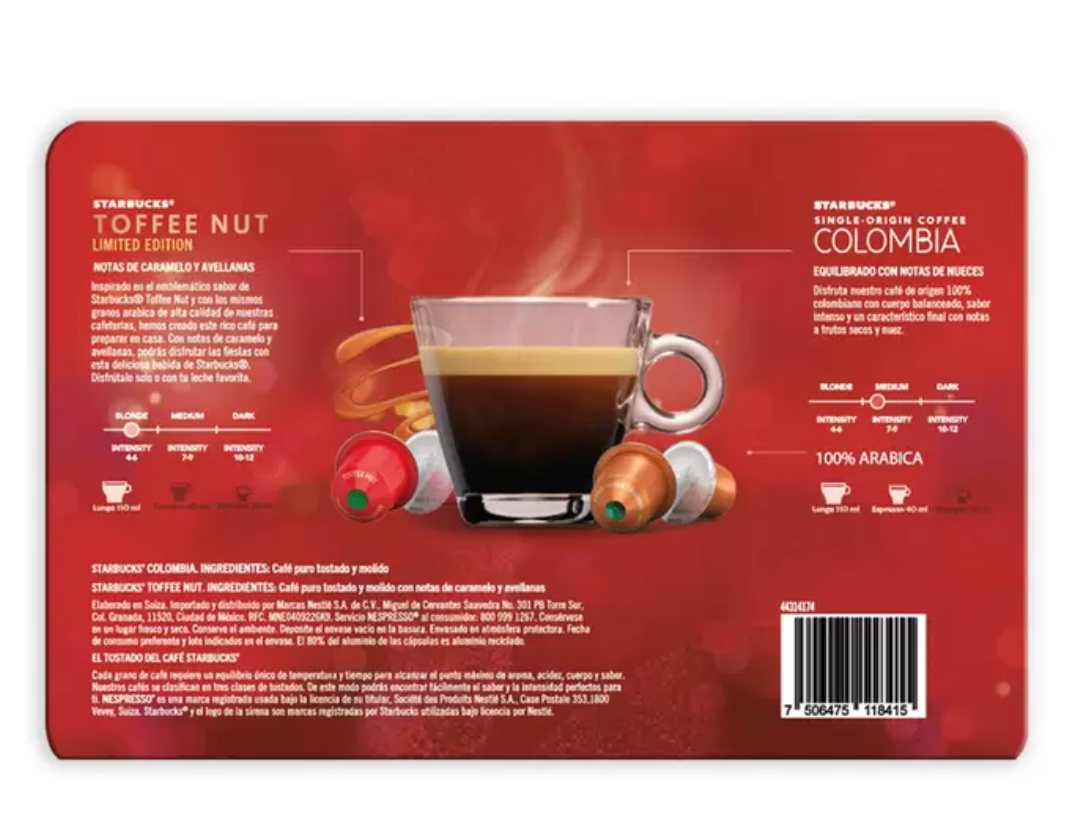 Starbucks Cápsulas Nespresso, Toffee Nut y Colombia - KOZ
