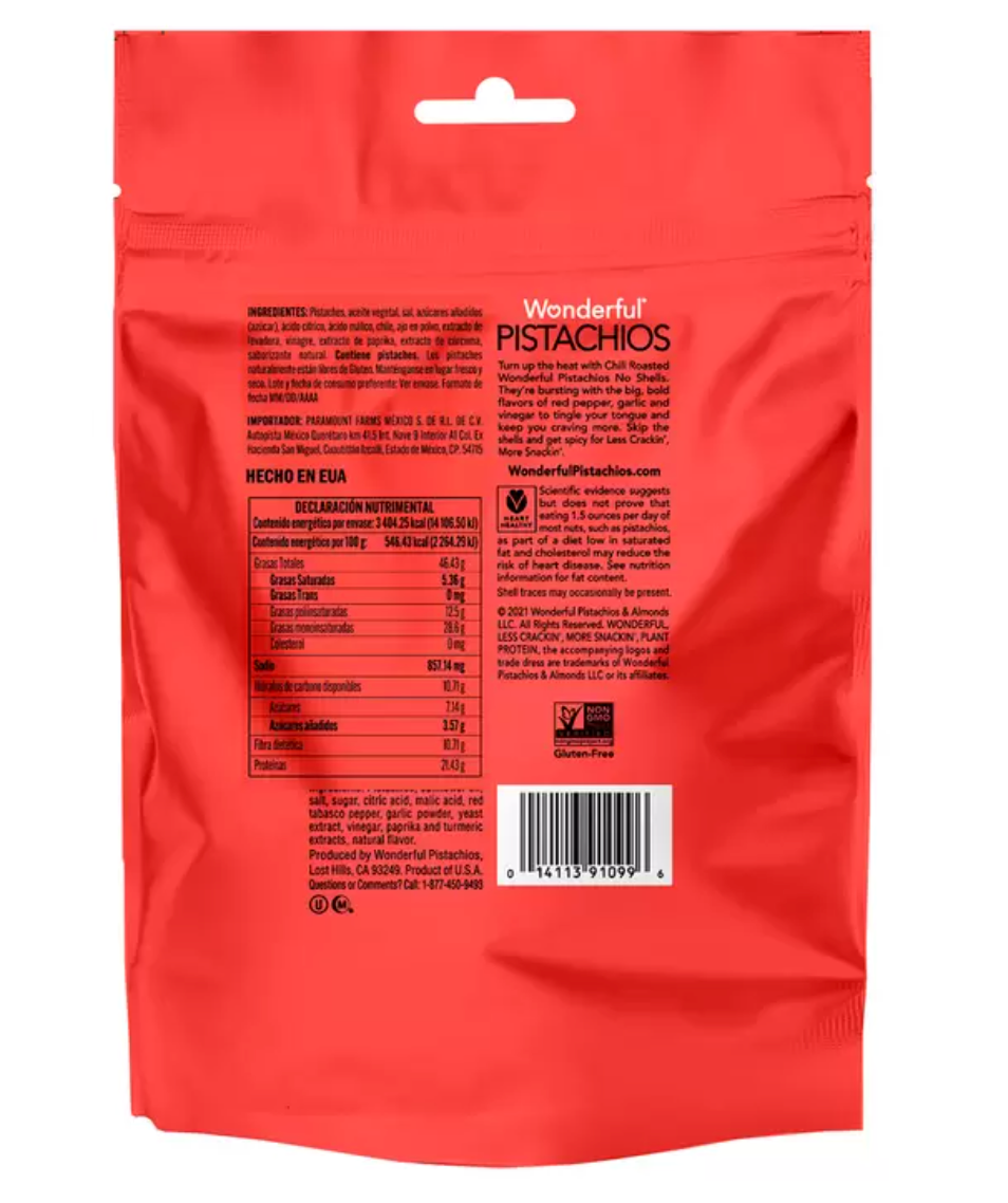 Wonderful Pistaches Sin Cáscara Tostados Con Chile 624 grs - .
