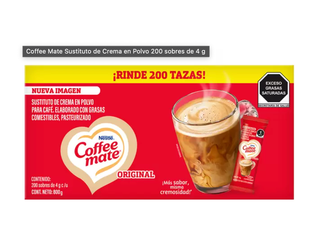 Coffee Mate Sustituto de Crema en Polvo 200 sobres de 4 grs