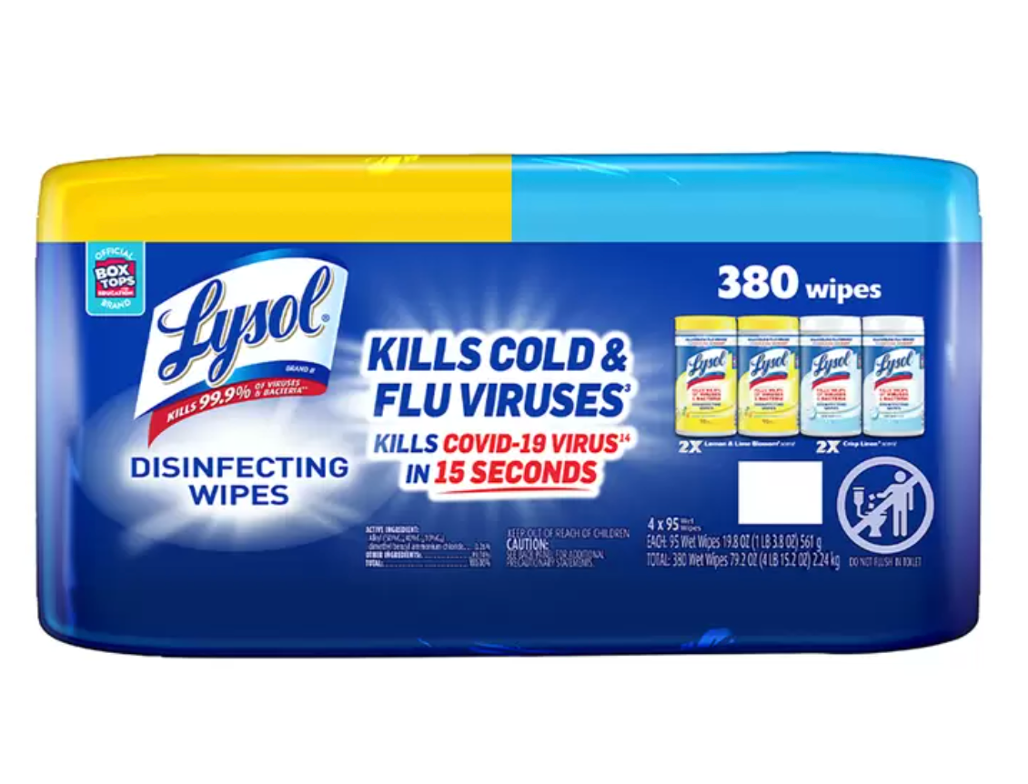 Lysol Toallas Desinfectantes 4 piezas con 95 Toallitas cada una - KOZ