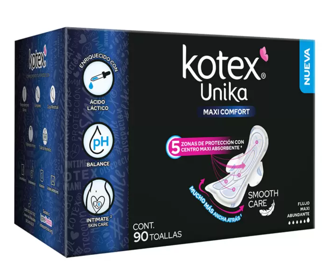 Kotex Unika Maxi Comfort Toalla Femenina 90 piezas - .