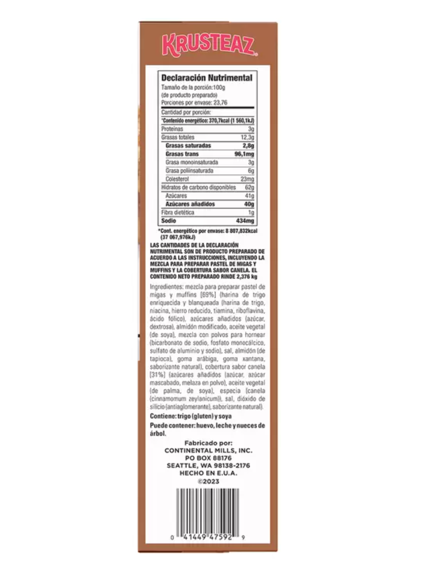 Krusteaz Harina para Preparar Pastel de Migas sabor Canela 1.7 Kg - .