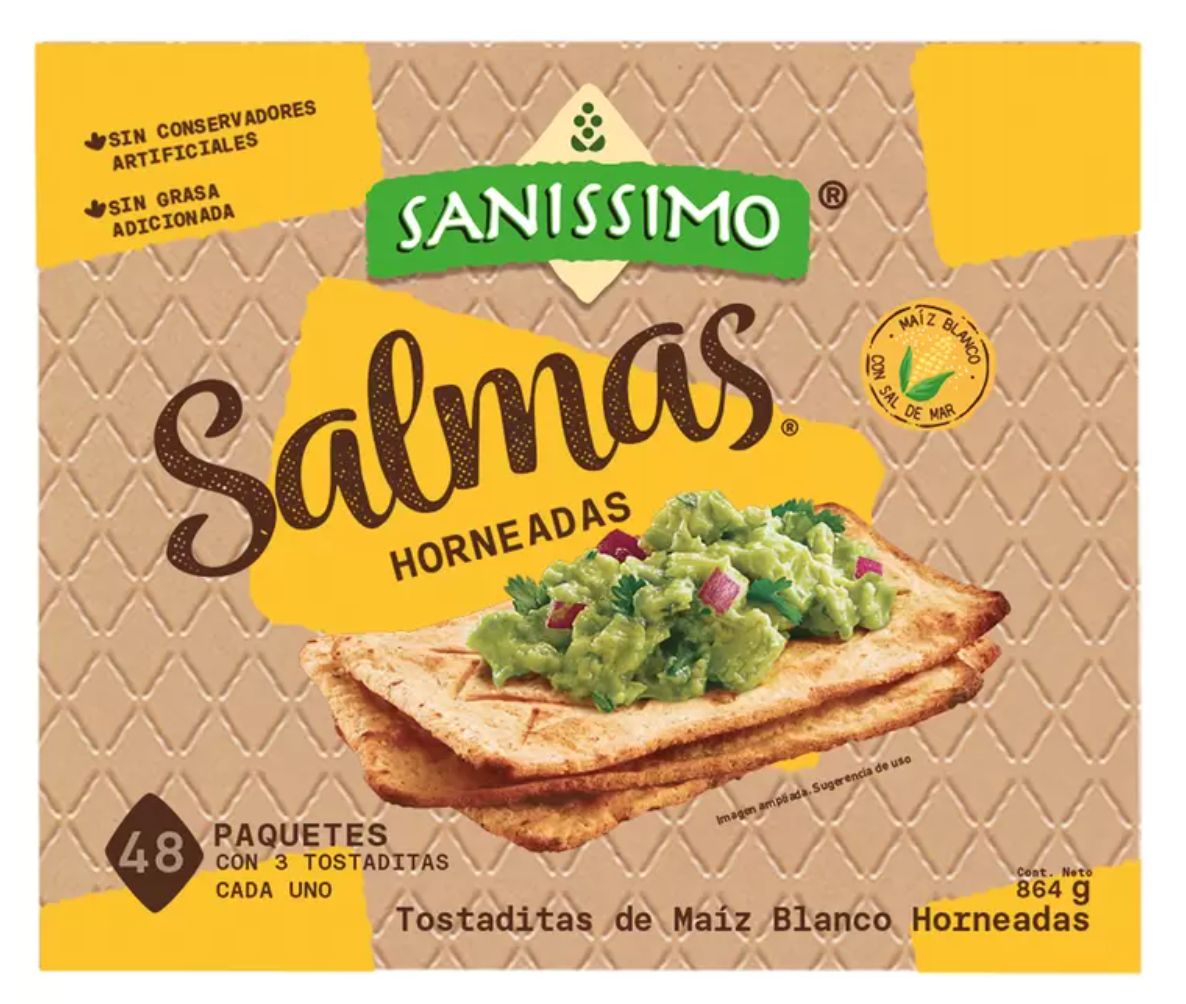 Sanissimo Salmas Tostadas de Maíz Horneadas 48 pzas de 18 grs - .