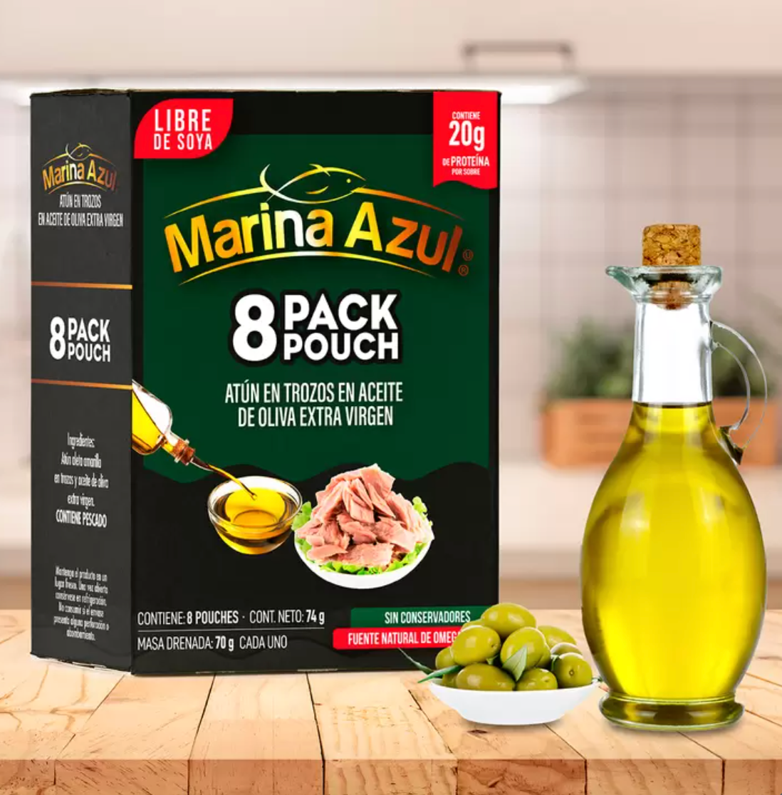 Marina Azul Atún en Aceite de Oliva Pouch 8 sobres de 74 grs - .