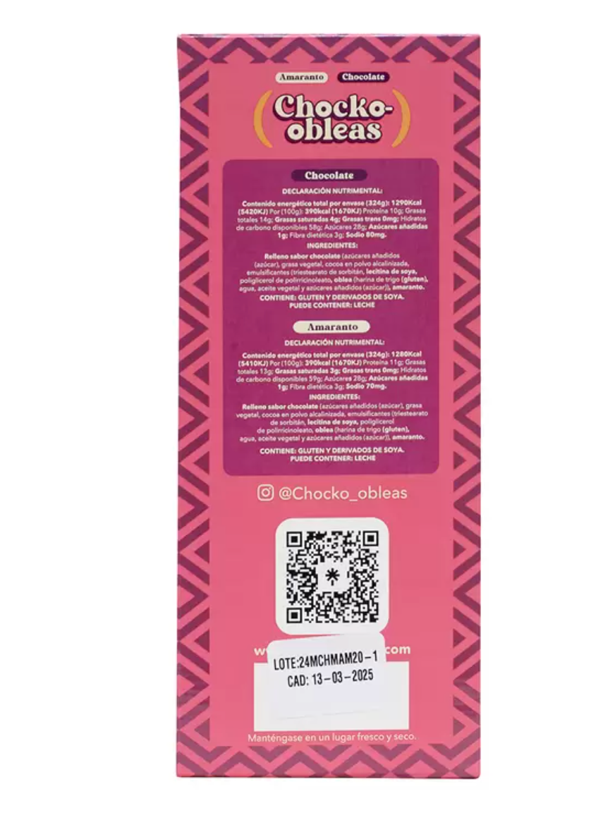 Chocko Obleas con Relleno Sabor a Chocolate 24 piezas de 27 grs - .
