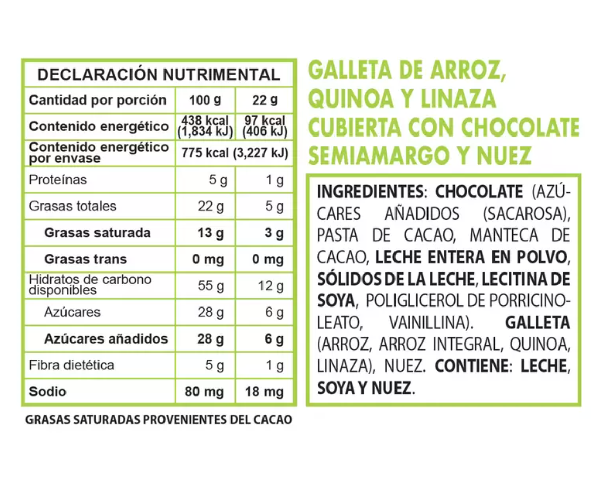 Alquimia Viva Galletas de Arroz, Quinoa y Linaza Cubiertas de Chocolate 352 grs - KOZ