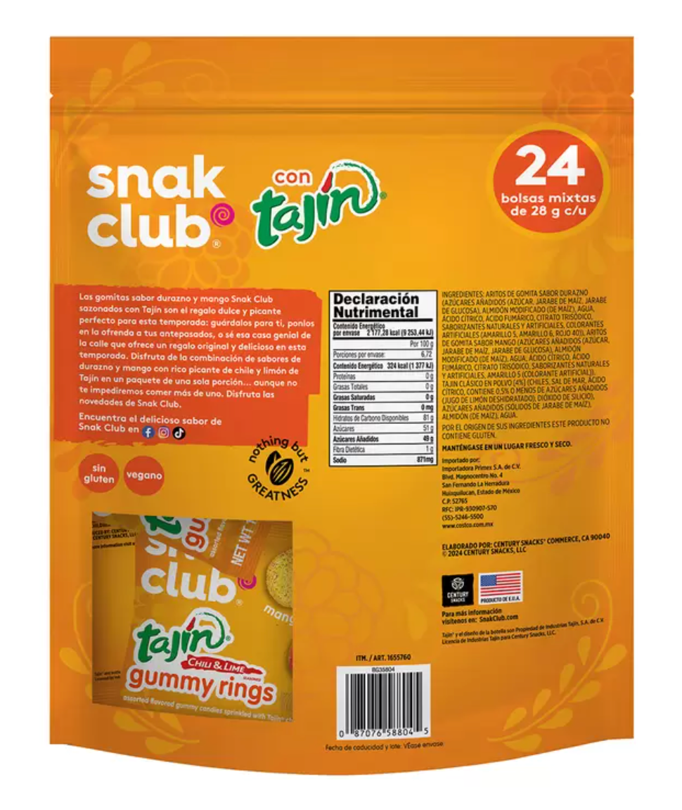 Snak Club Aritos de Gomita con Tajín 672 grs - .