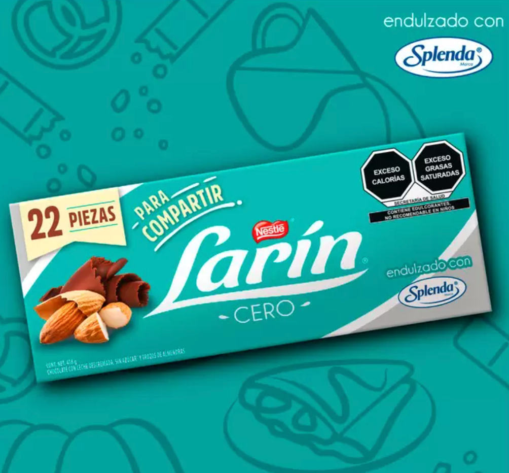 Larín Cero Chocolate sin Azucar con Almendras 22 pzas de 19 grs - KOZ