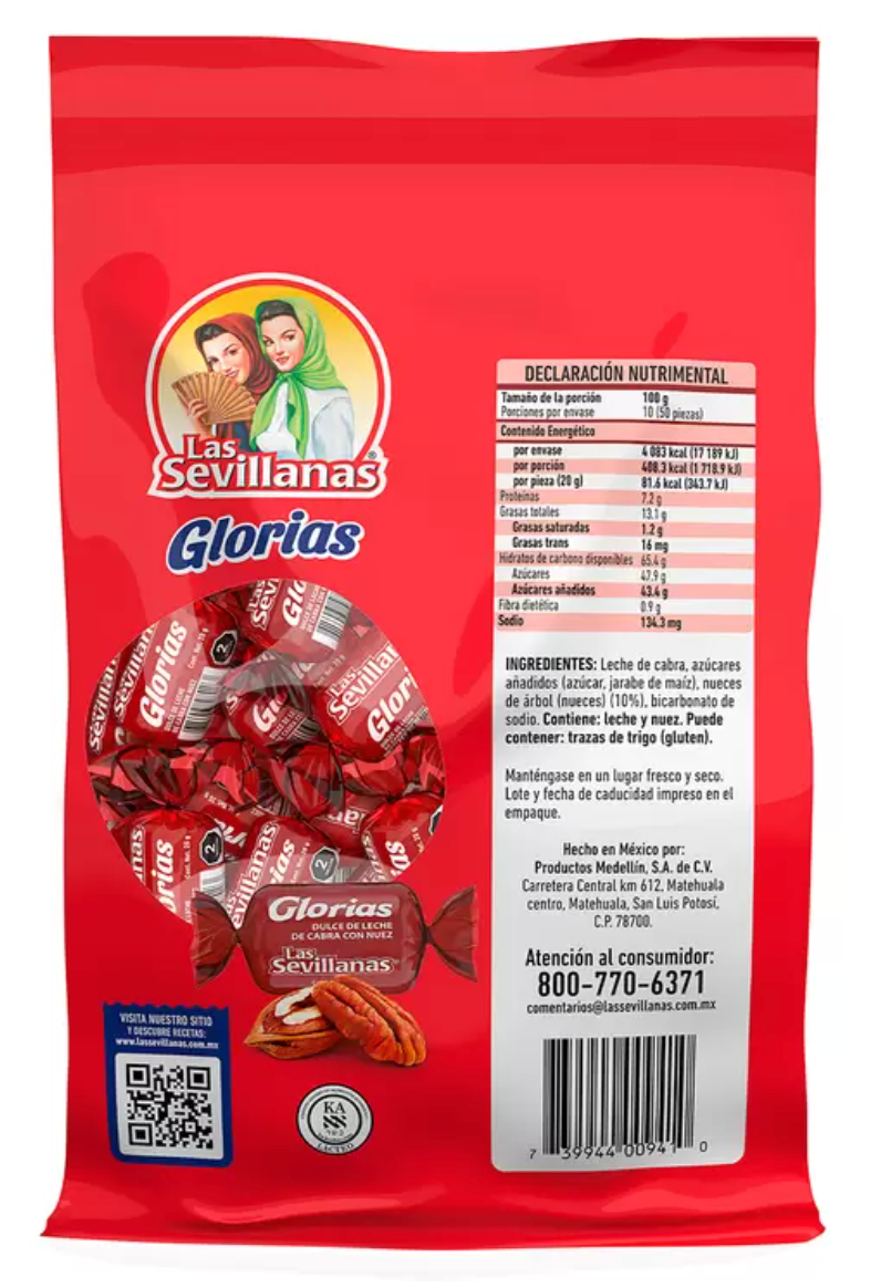 Las Sevillanas Glorias con Nuez 50 pzas de 20 grs - .