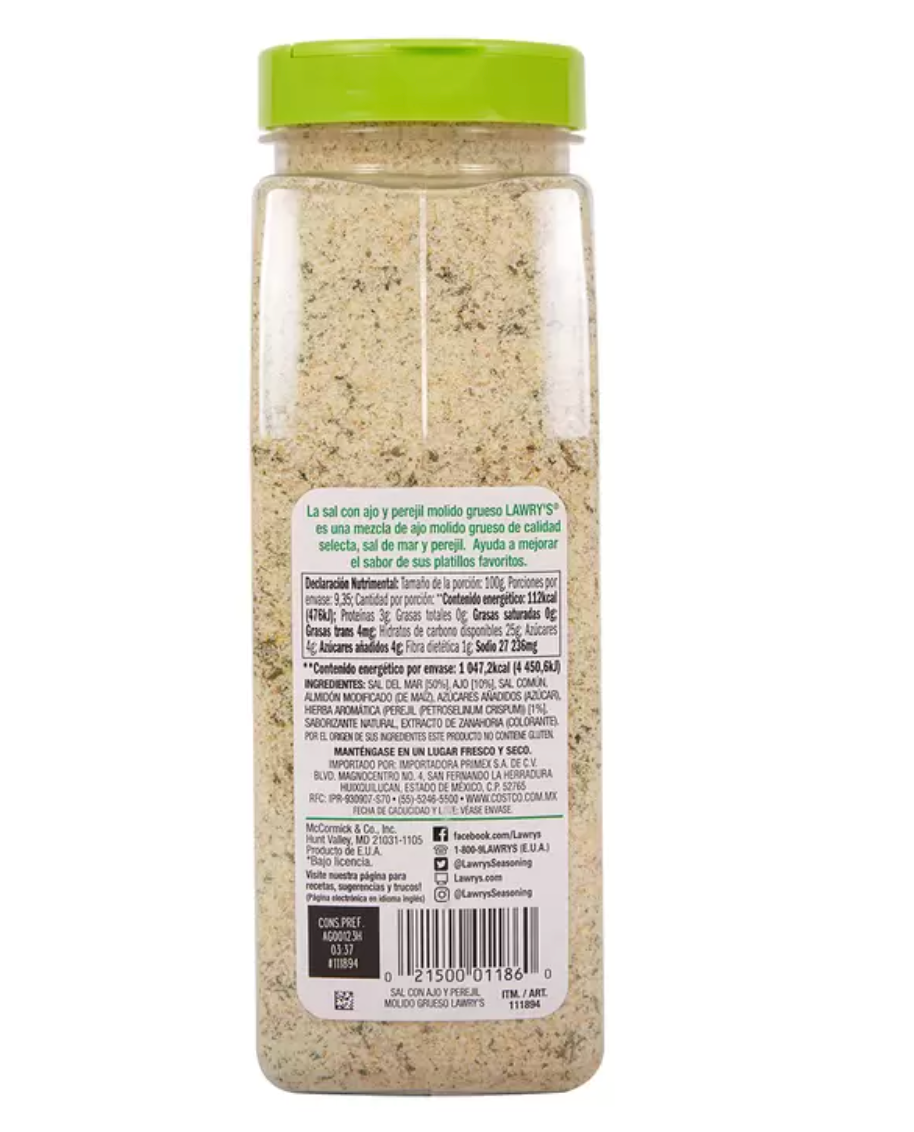 Lawry's Sal con Ajo y Perejil Molido Grueso 935 grs - KOZ